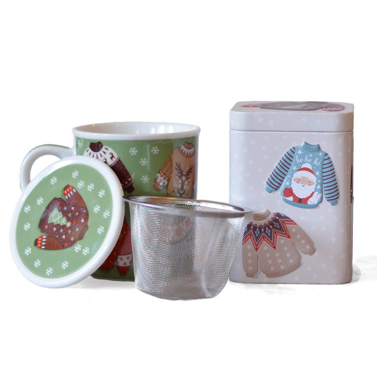 Kit per il tè di tazza teiera e barattolo invernale colore